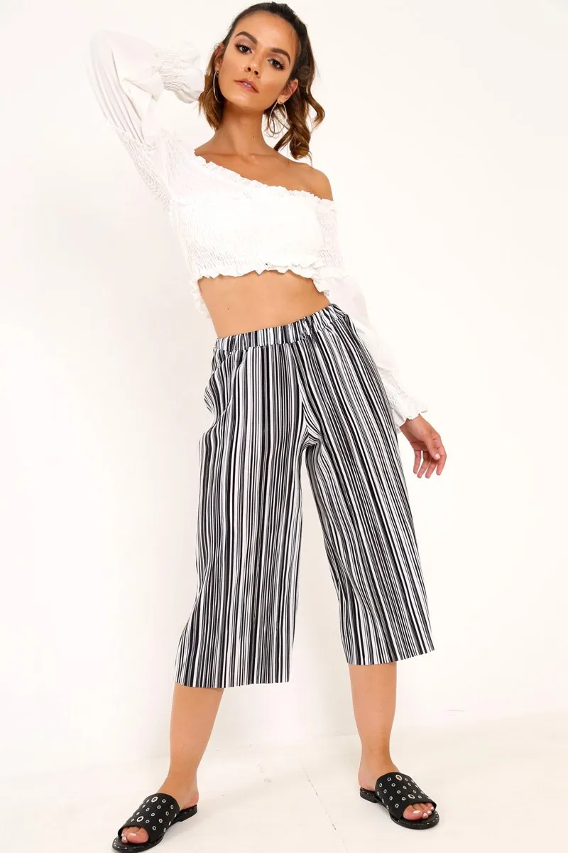 Black And White Stripe Crepe Culottes - Ghada