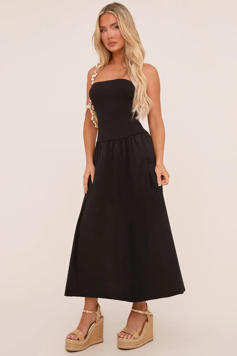 Black Bandeau Drop Waist Maxi Dress - Jillian