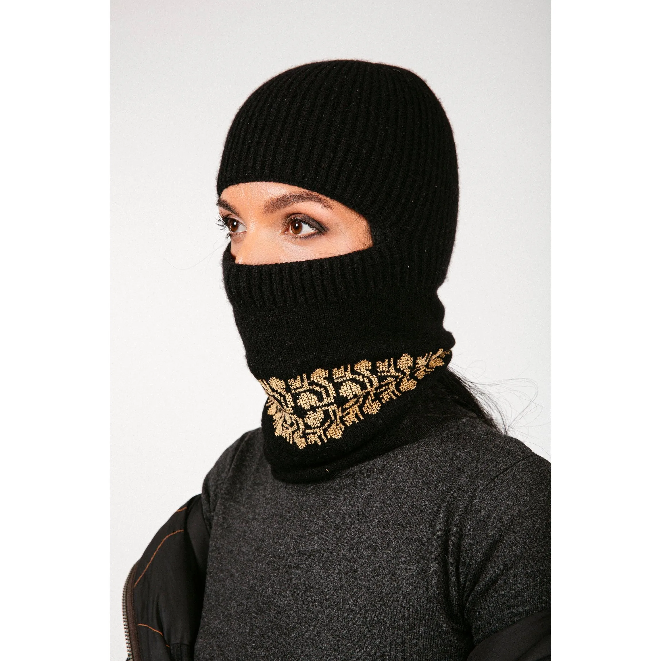 BLACK CASHMERE BALACLAVA/BEANIE