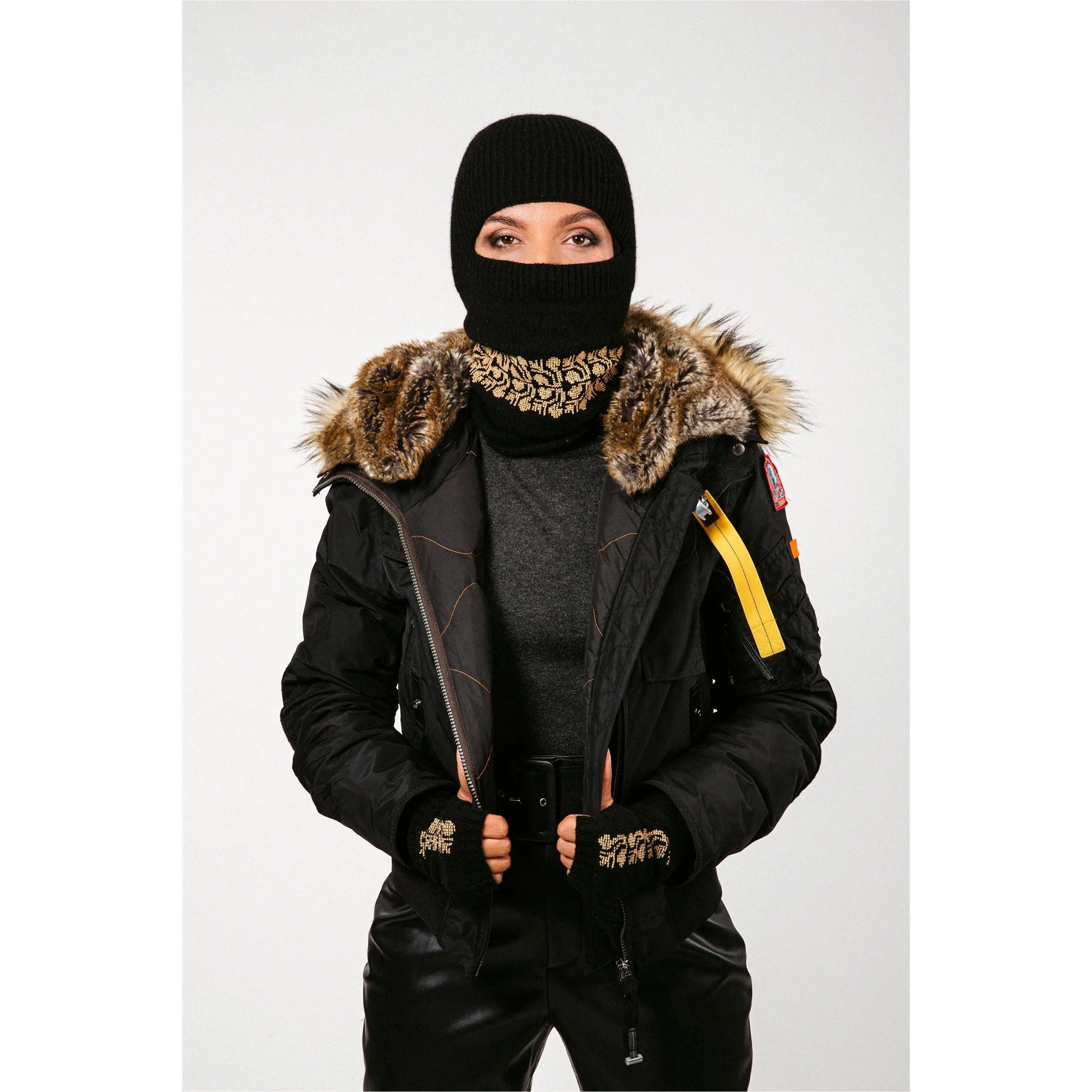 BLACK CASHMERE BALACLAVA/BEANIE