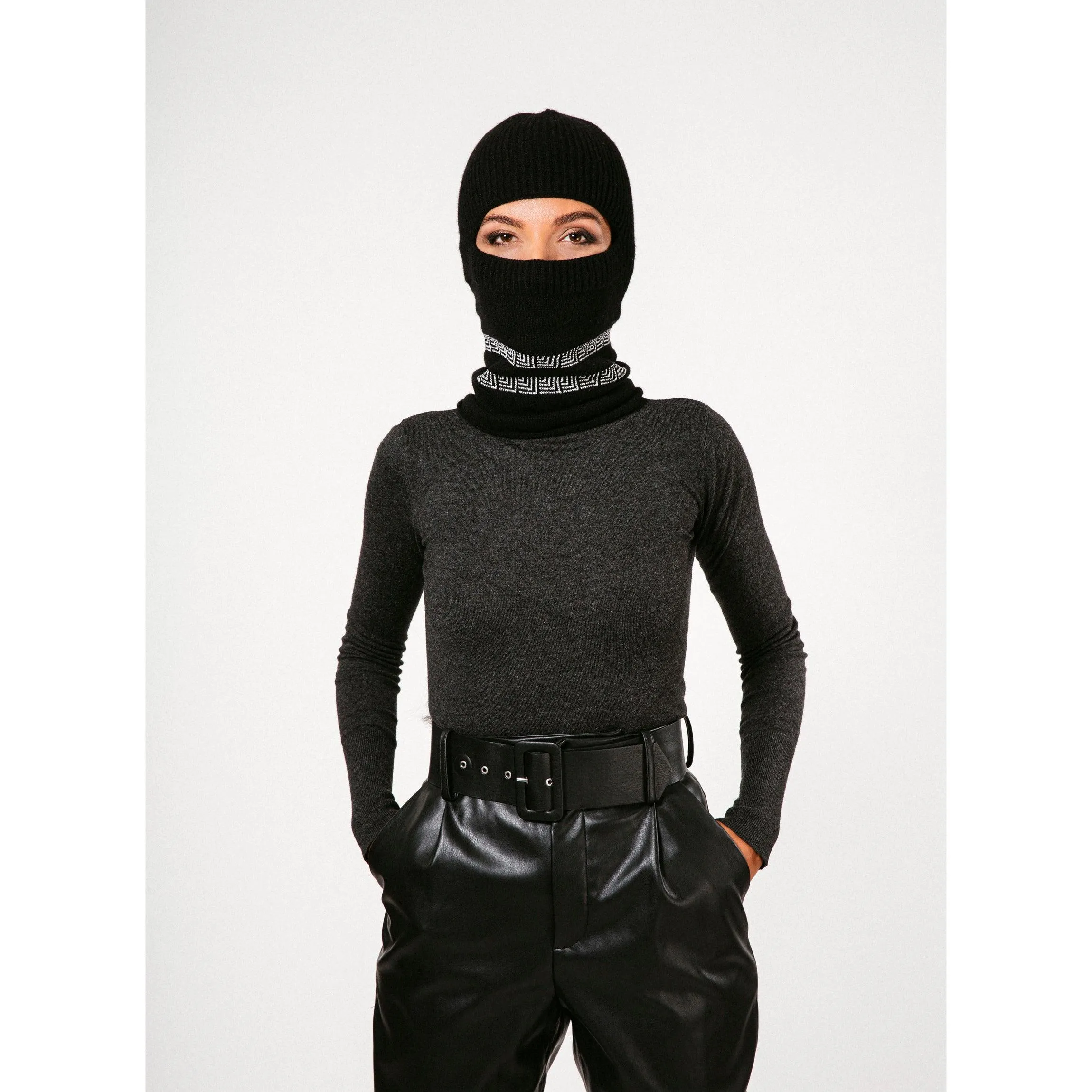 BLACK CASHMERE BALACLAVA/BEANIE