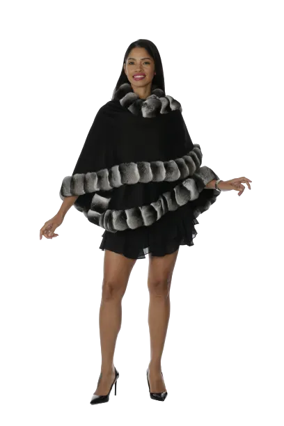 Black Cashmere Petite Cape with Chinchilla Trim