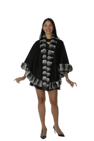 Black Cashmere Petite Cape with Chinchilla Trim