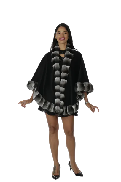 Black Cashmere Petite Cape with Chinchilla Trim