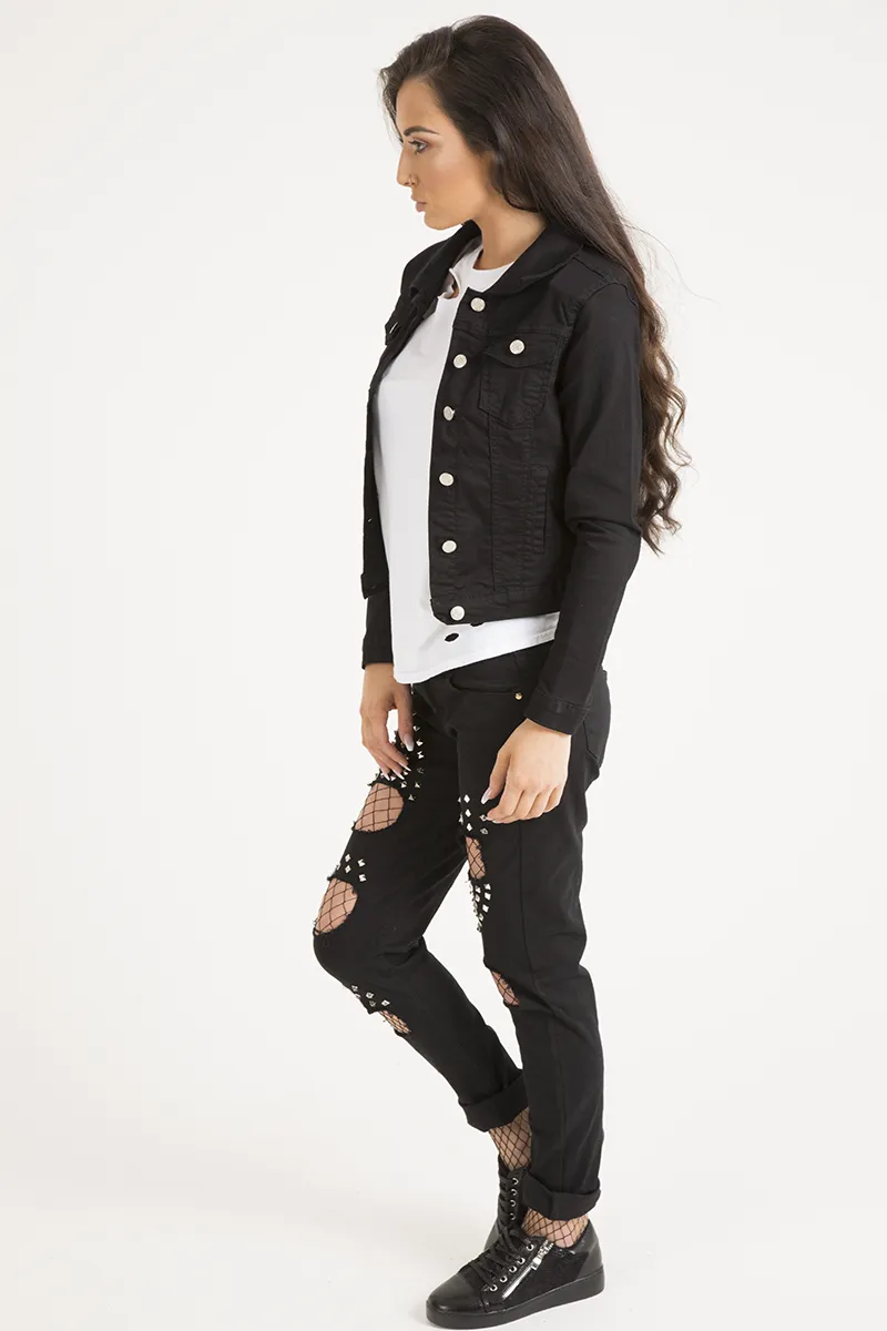 Black Cropped Fit Denim Jacket - Scarlett