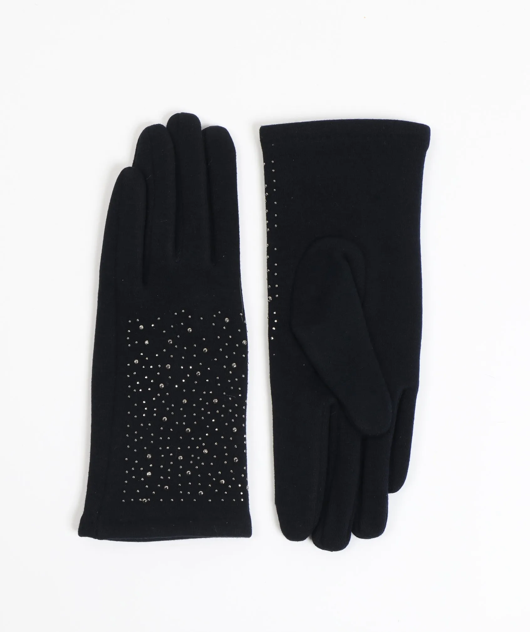 Black Embellished Suede Gloves