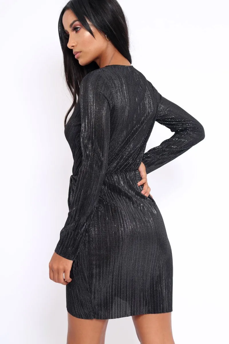 Black Metallic Wrap Front Dress - Angie