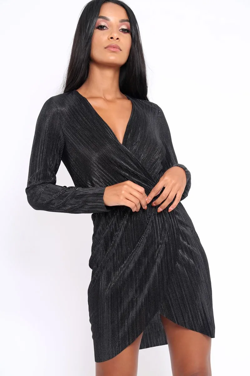 Black Metallic Wrap Front Dress - Angie