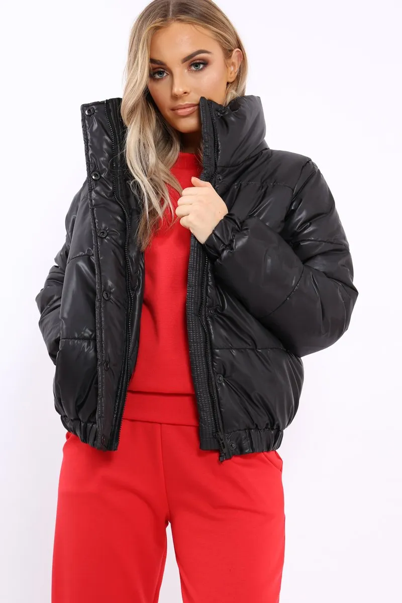 Black Shiny Puffer Coat - Penny