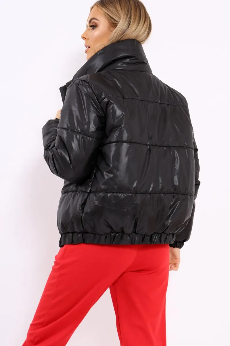 Black Shiny Puffer Coat - Penny