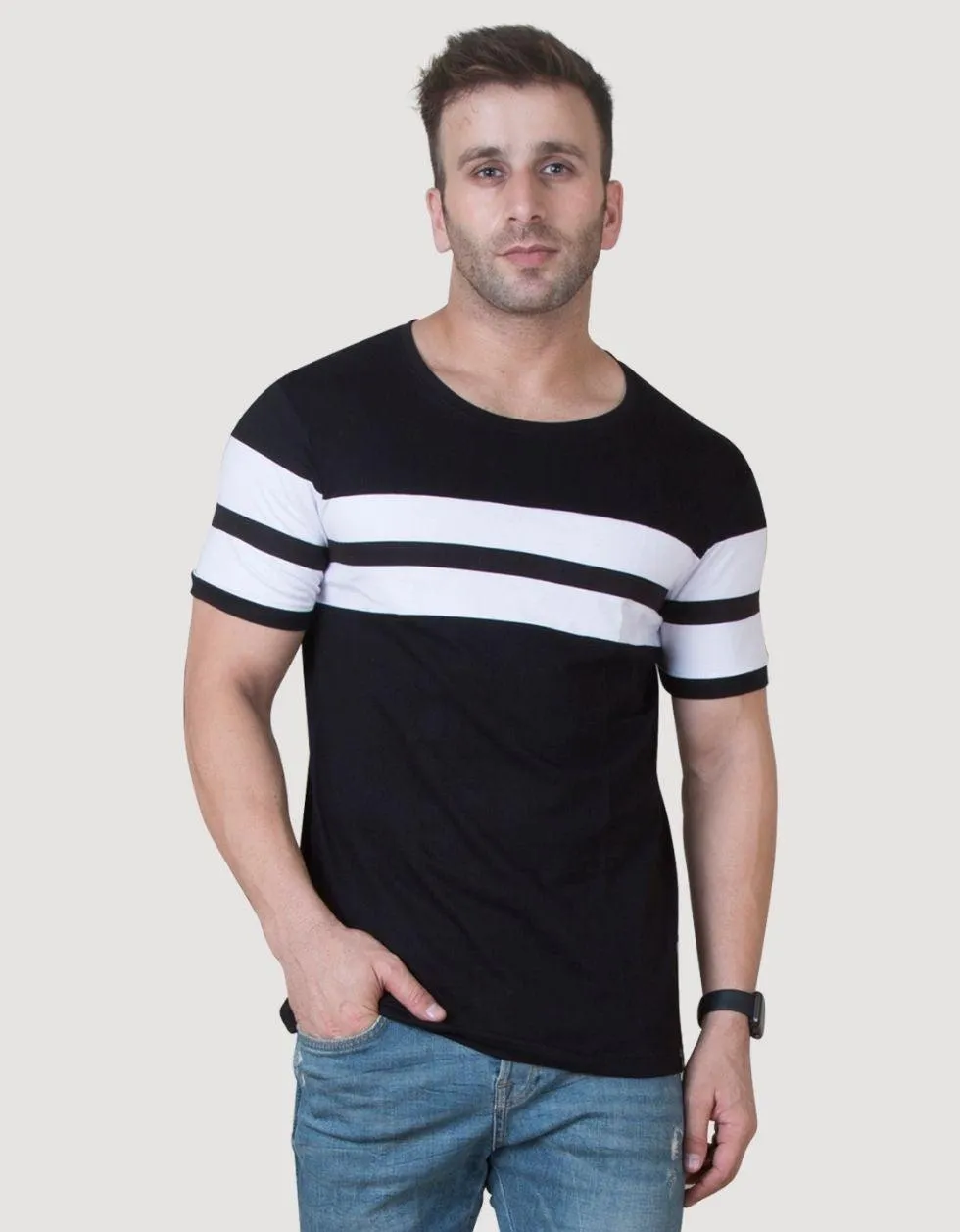 Black striped crew neck Tee