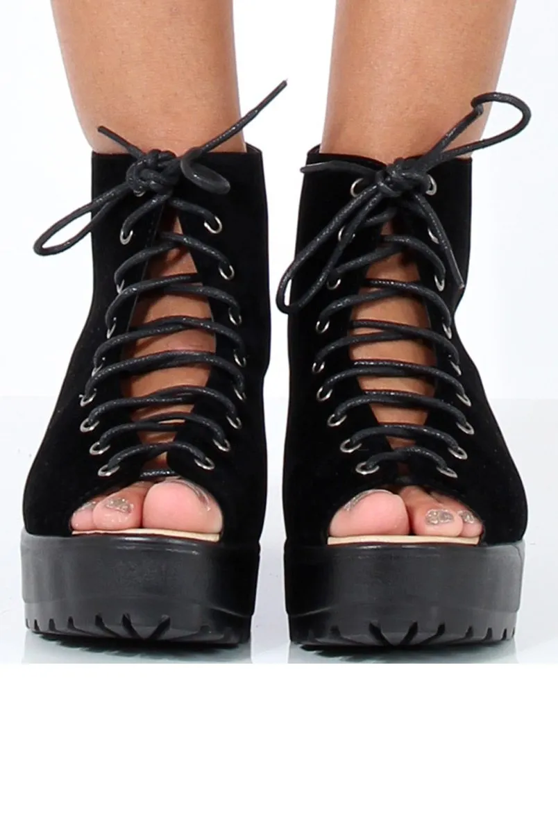 Black Suede Lace Up Sandals - Nora