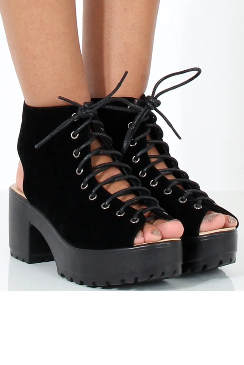 Black Suede Lace Up Sandals - Nora