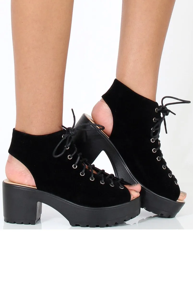 Black Suede Lace Up Sandals - Nora