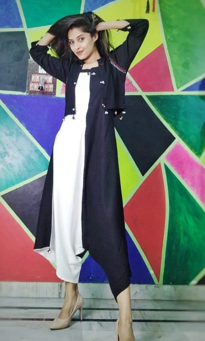 Black White Half Jumpsuit Jacket Set