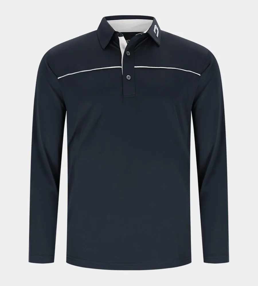 BLOCK PIQUE LONG SLEEVE POLO -  NAVY/WHITE