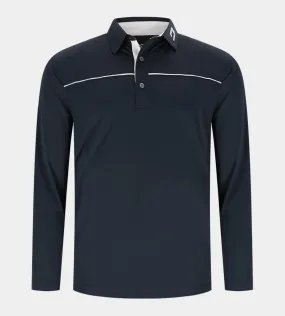 BLOCK PIQUE LONG SLEEVE POLO -  NAVY/WHITE