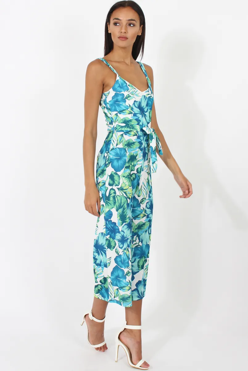 Blue & Green Floral Print Jumpsuit - Anaya