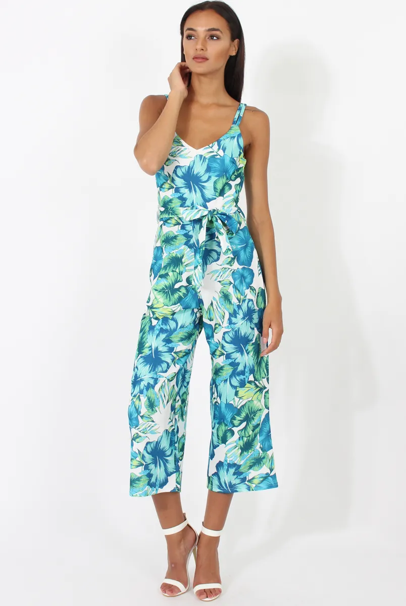 Blue & Green Floral Print Jumpsuit - Anaya