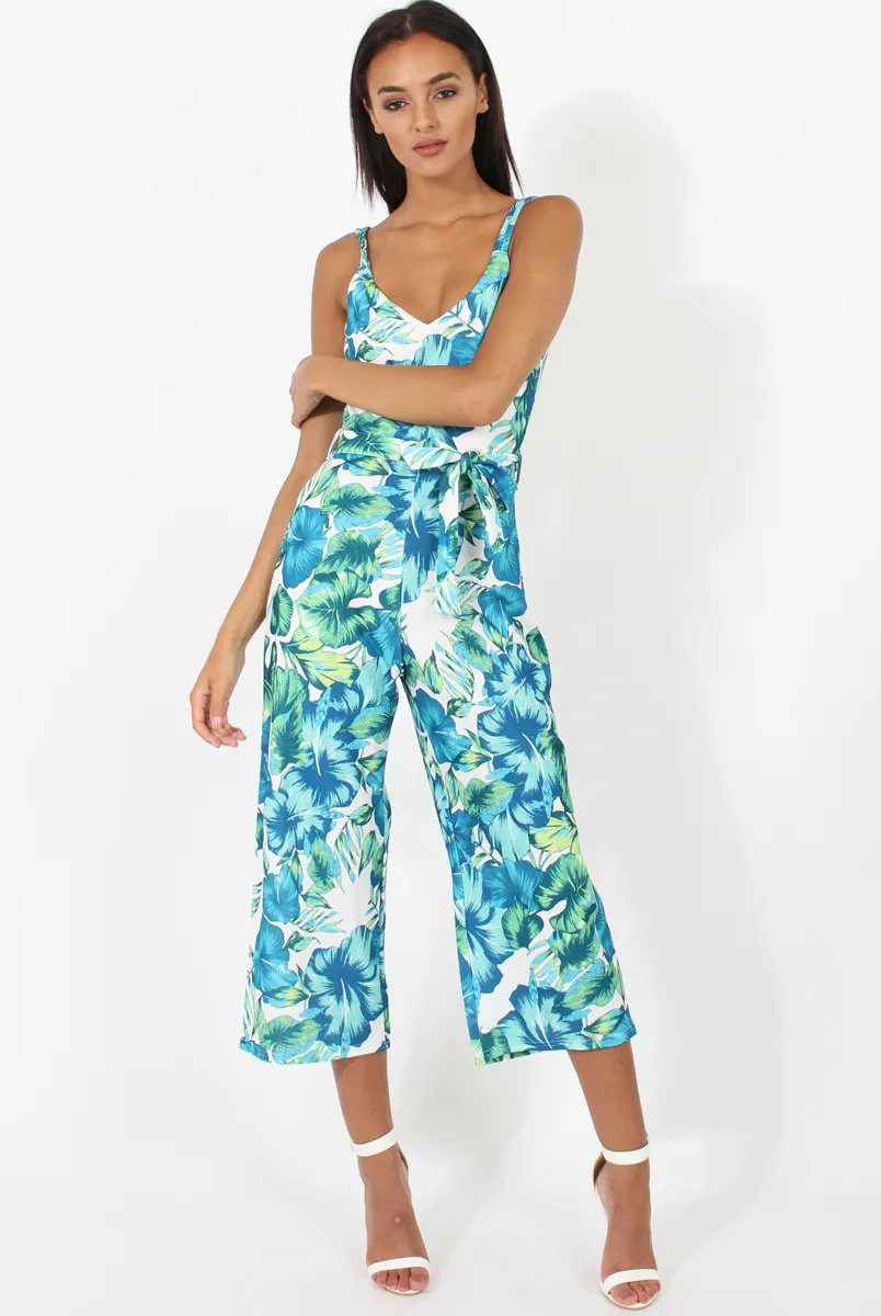 Blue & Green Floral Print Jumpsuit - Anaya