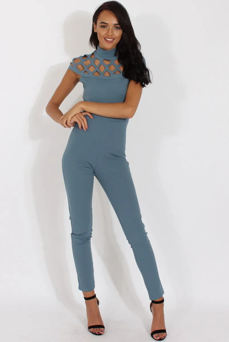 Blue Cage Detail Jumpsuit - Aurelia