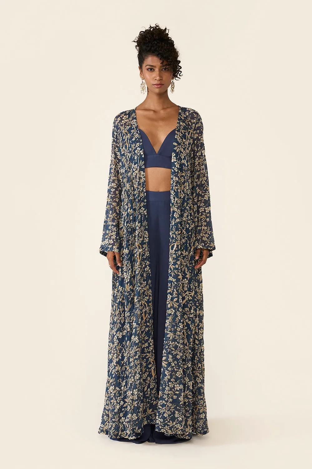 Blue Printed Cape Set