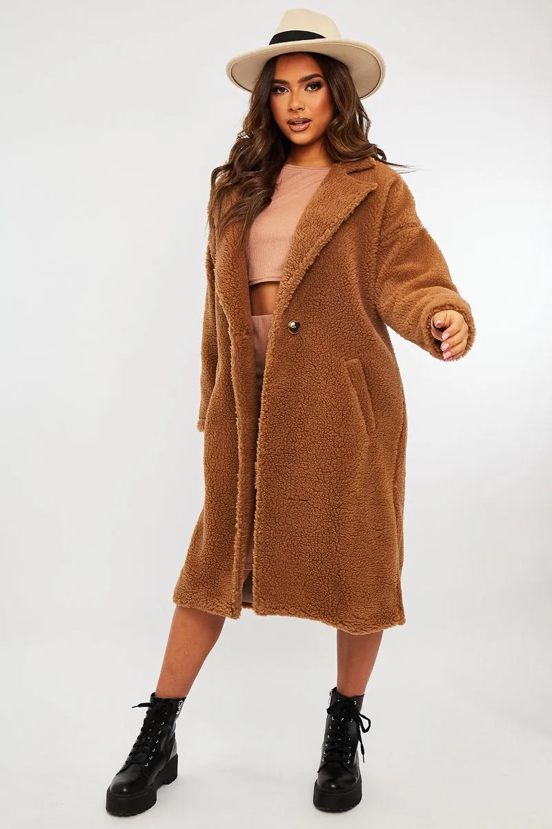 Brown Borg Teddy Midi Coat - Leata