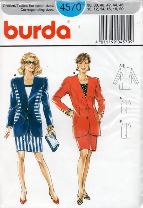 Burda 4570 Womens Colour Block Skirt Suit 1990s Vintage Sewing Pattern Sizes 10 - 20 UNCUT Factory Folded