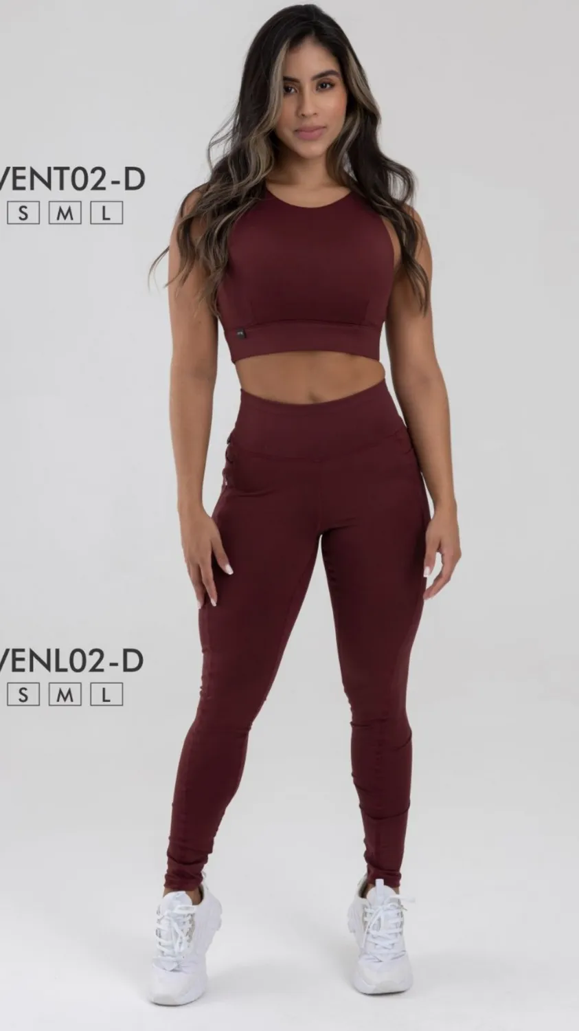 Burgandy Athletic Wear Workout Set 2 Pieces Legging and top