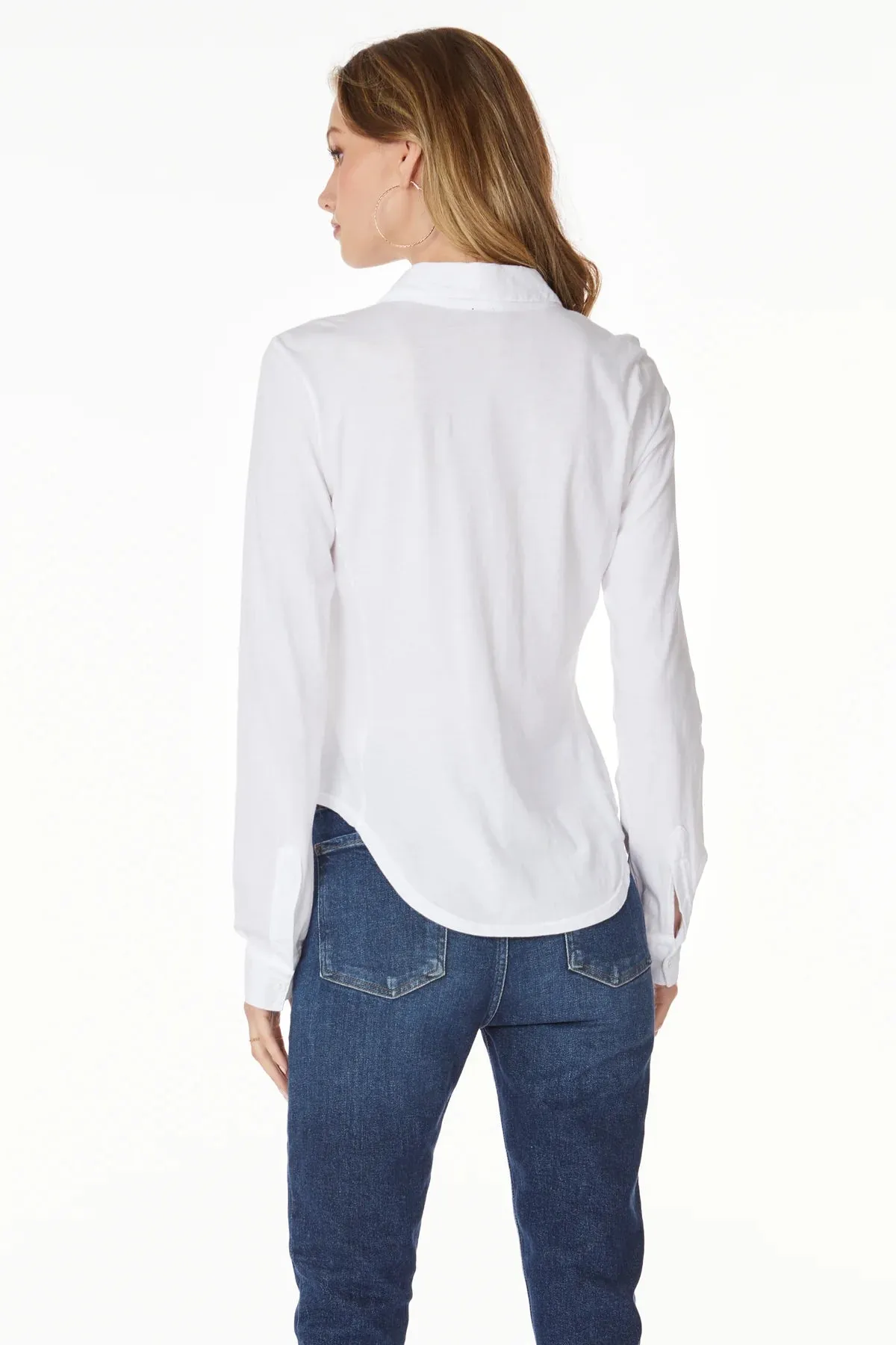 Button Front Shirred Placket Shirt - White