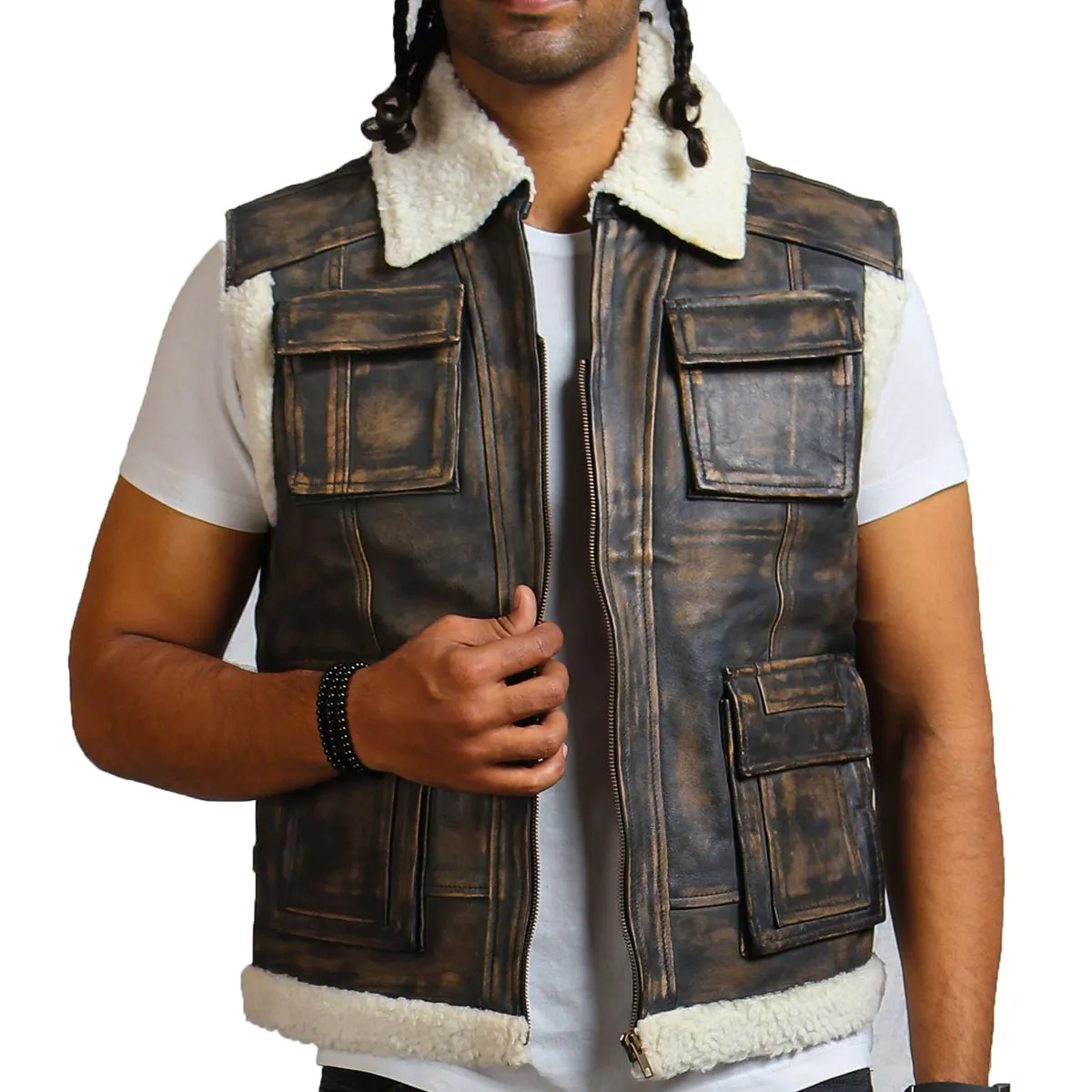 Buy Best Style Genuine Brown Leather Vest with Fur Lining – Rfx Leather