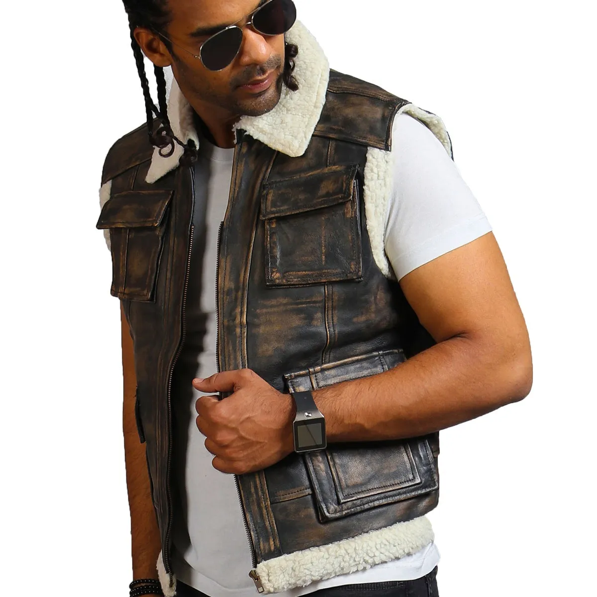 Buy Best Style Genuine Brown Leather Vest with Fur Lining – Rfx Leather