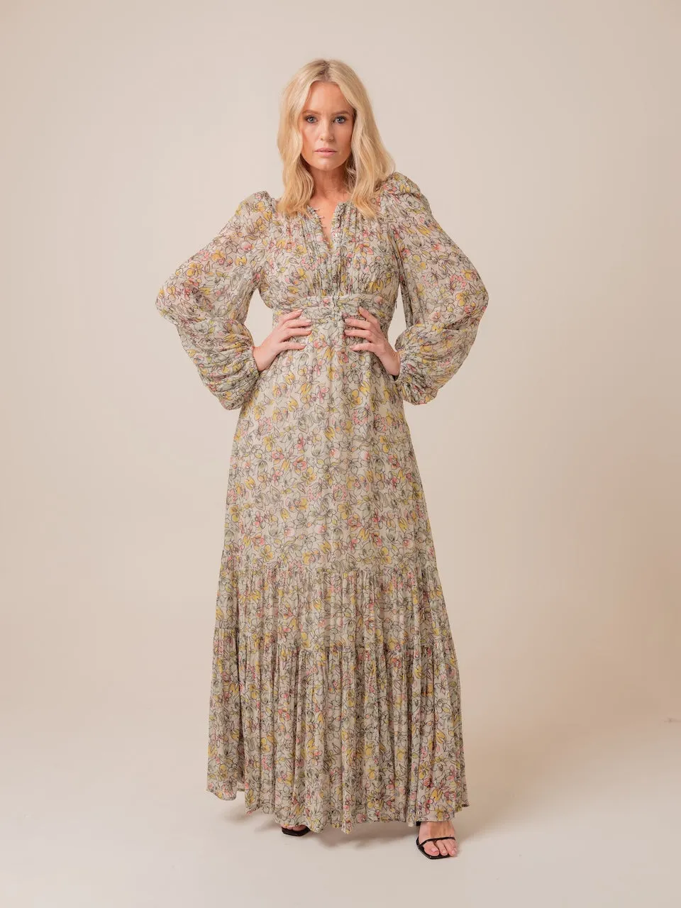 By Timo Georgette Button Down Gown in Vintage Floral