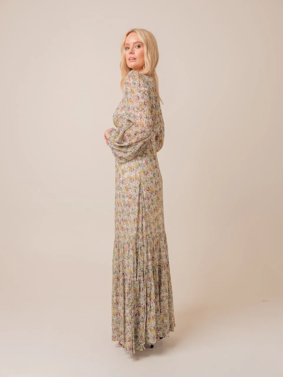 By Timo Georgette Button Down Gown in Vintage Floral