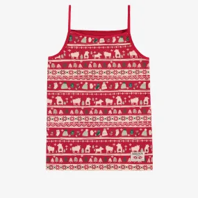 Camisole rouge en jersey extensible à motifs des fêtes, enfant  || Red camisole in stretch jersey with holiday all over print, child