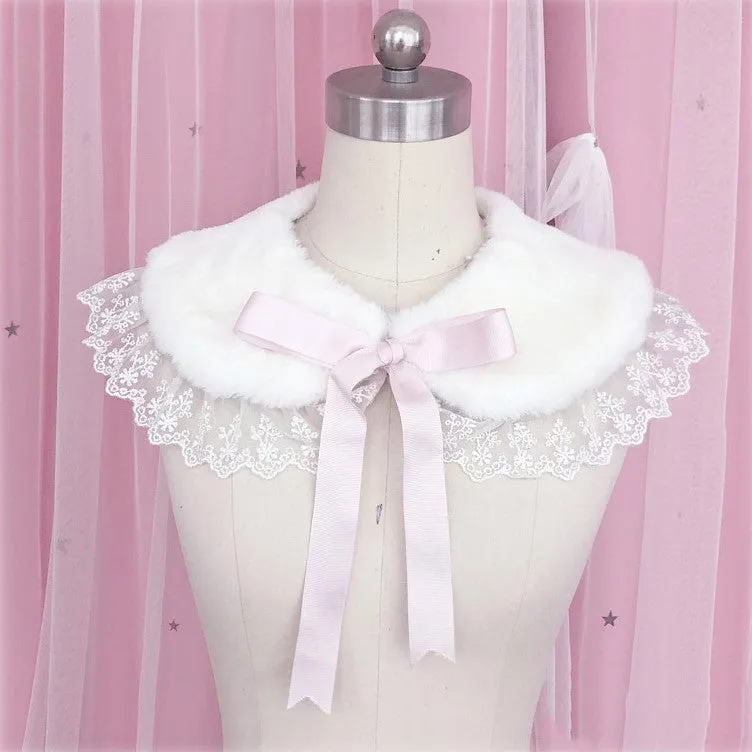 Candy Fairy Lolita Lace Ruffled Pastel Colors Faux Rabbit Fur Winter Collar Necklaces Scarf