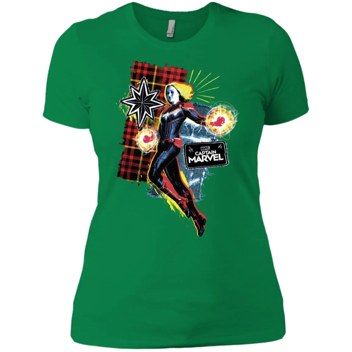 Captain Marvel Plaid Jean Patched Portrait Women Cotton T-Shirt