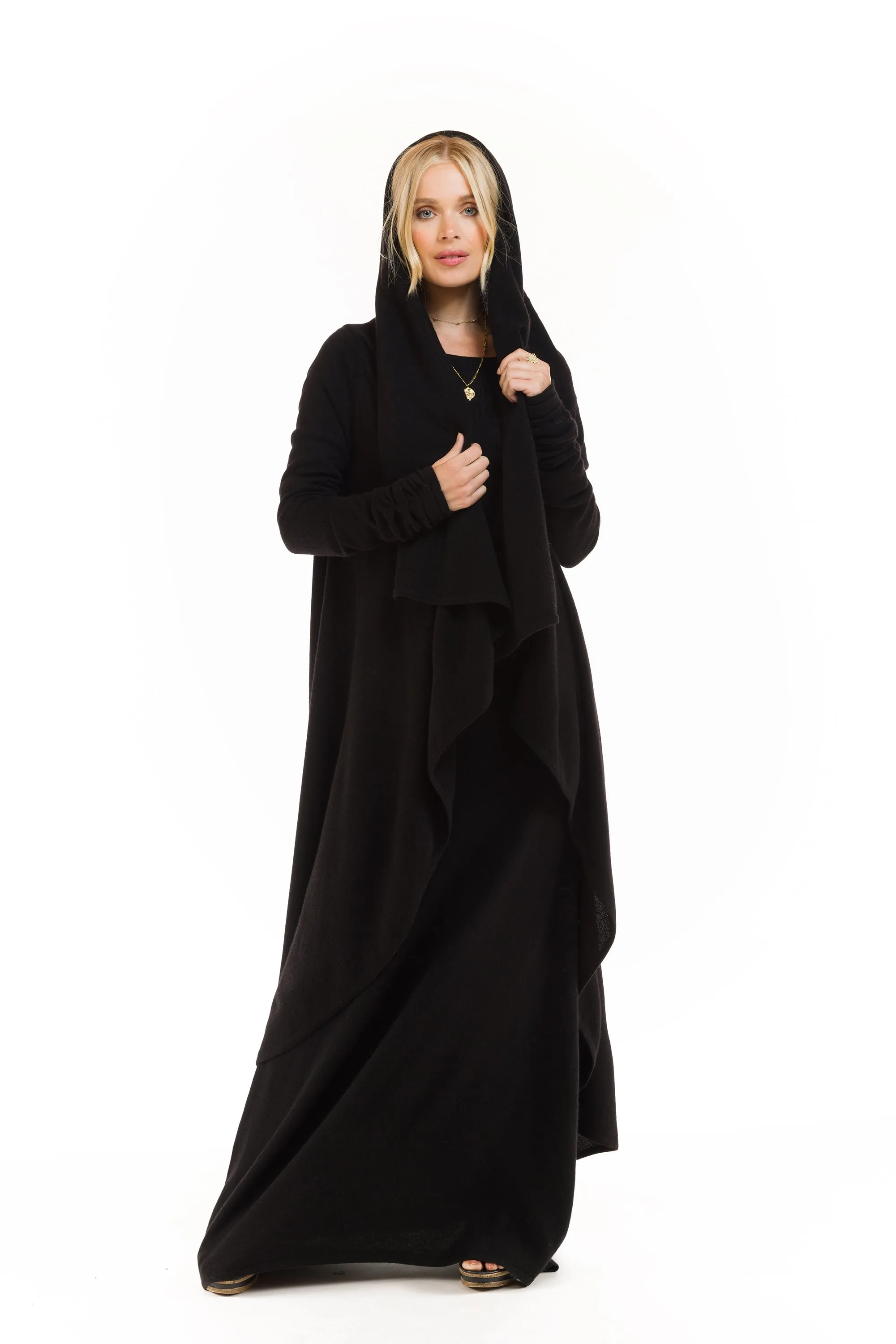 CASHMERE MAXI FITTED DRESS BLACK