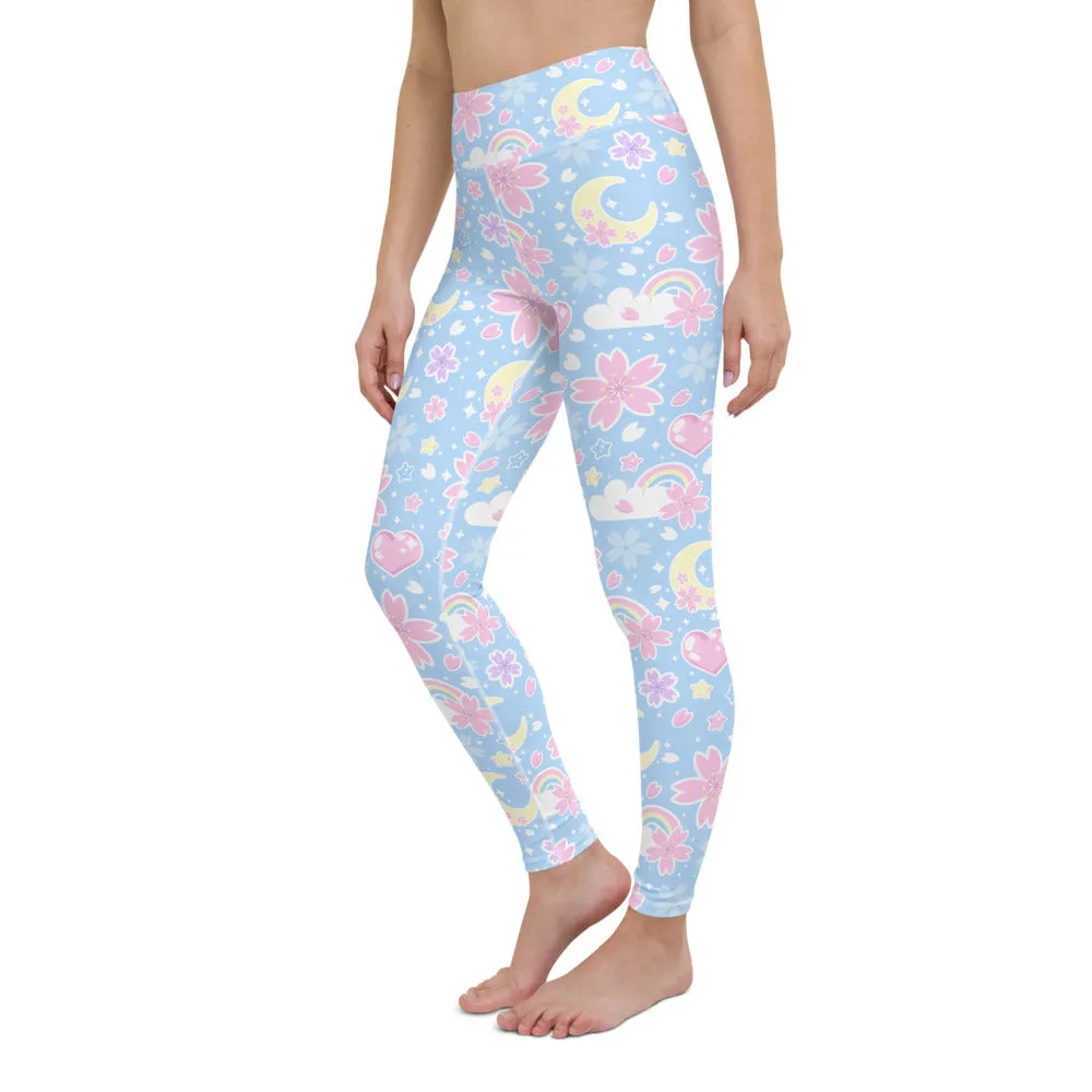 Cherry Blossom Dreams Blue Yoga Leggings