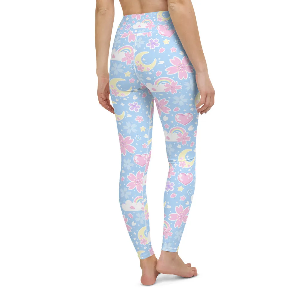 Cherry Blossom Dreams Blue Yoga Leggings