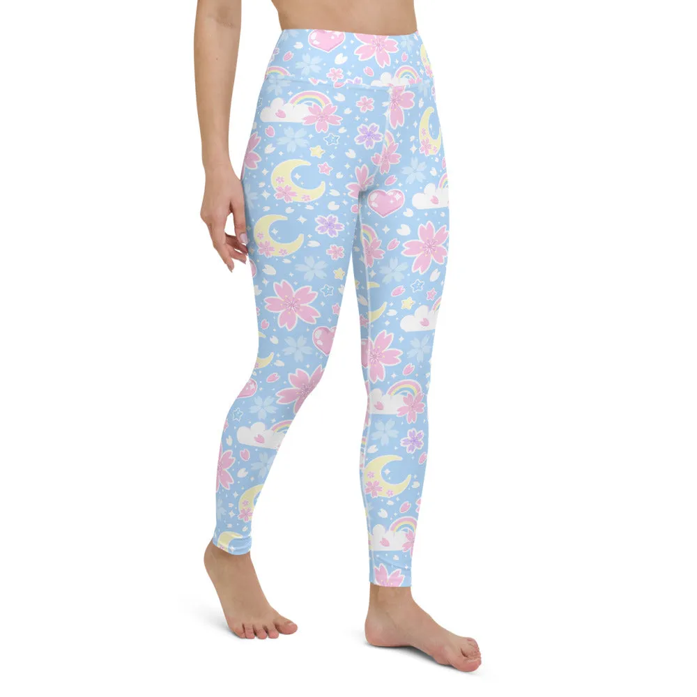 Cherry Blossom Dreams Blue Yoga Leggings