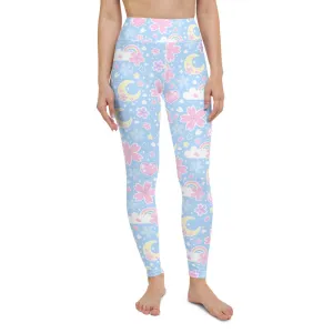 Cherry Blossom Dreams Blue Yoga Leggings