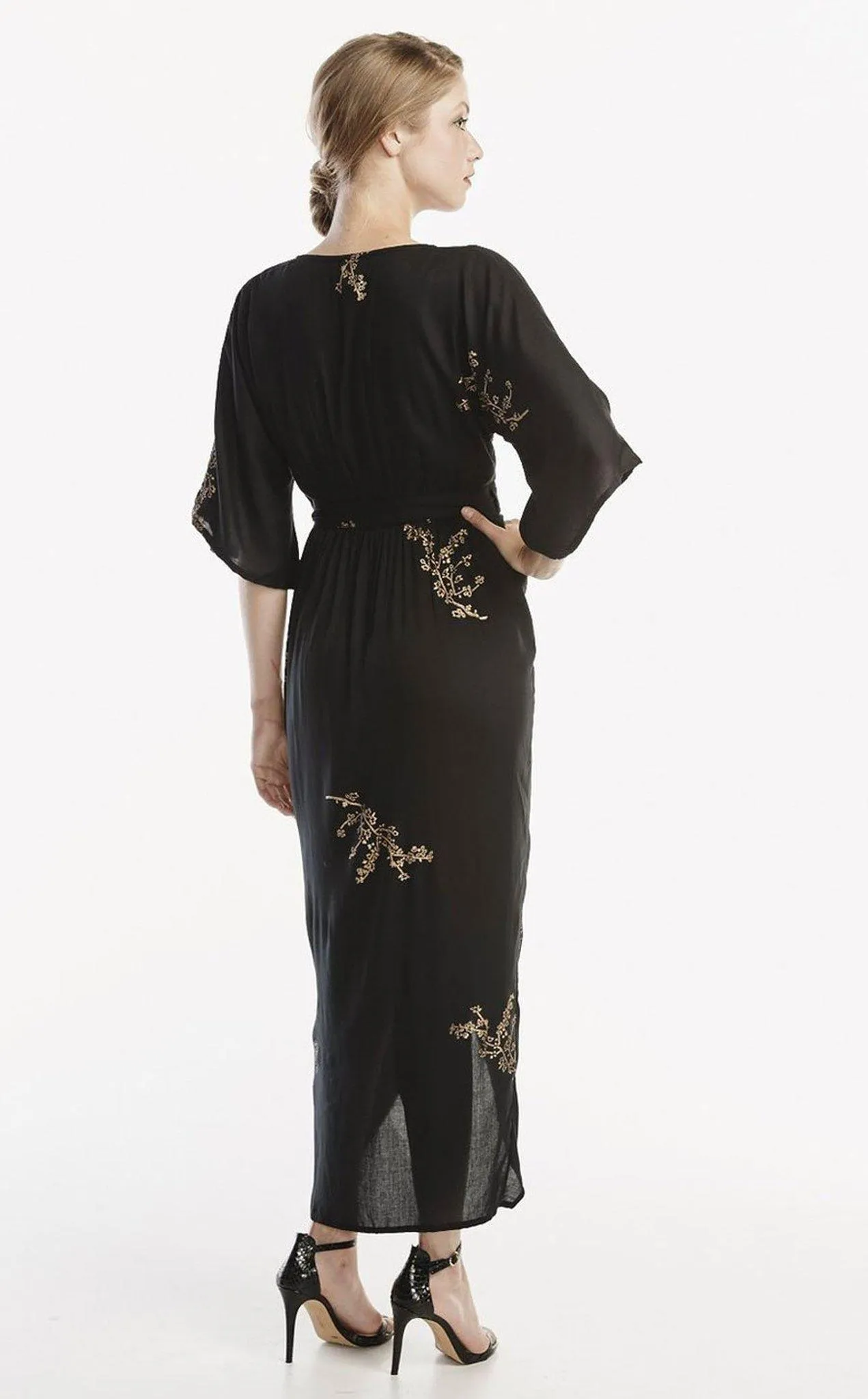 Cherry Blossom Maxi Wrap in Black   Gold