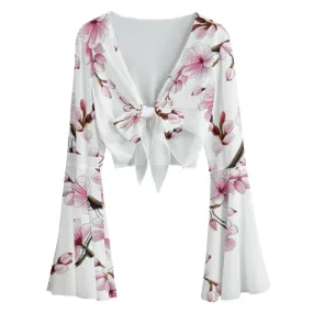 Cherry Blossom Women's Tie Front Cropped Blouse