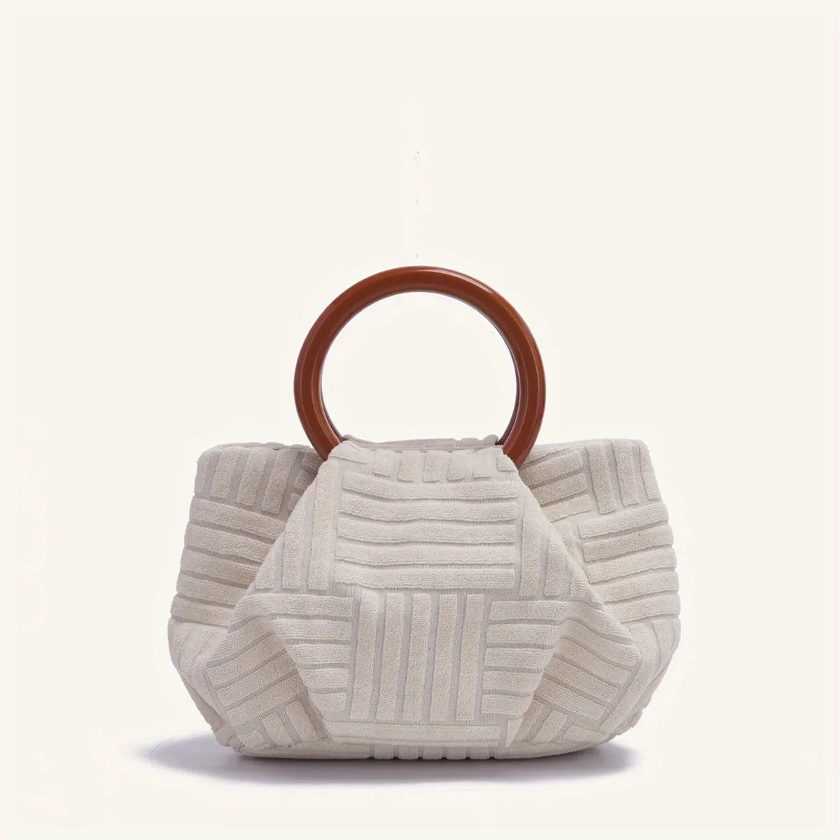 Chic Round-Handle Clutch - Pleated Design & Striped Detail - Lightweight Evening Purse for Fashion-Forward Outings