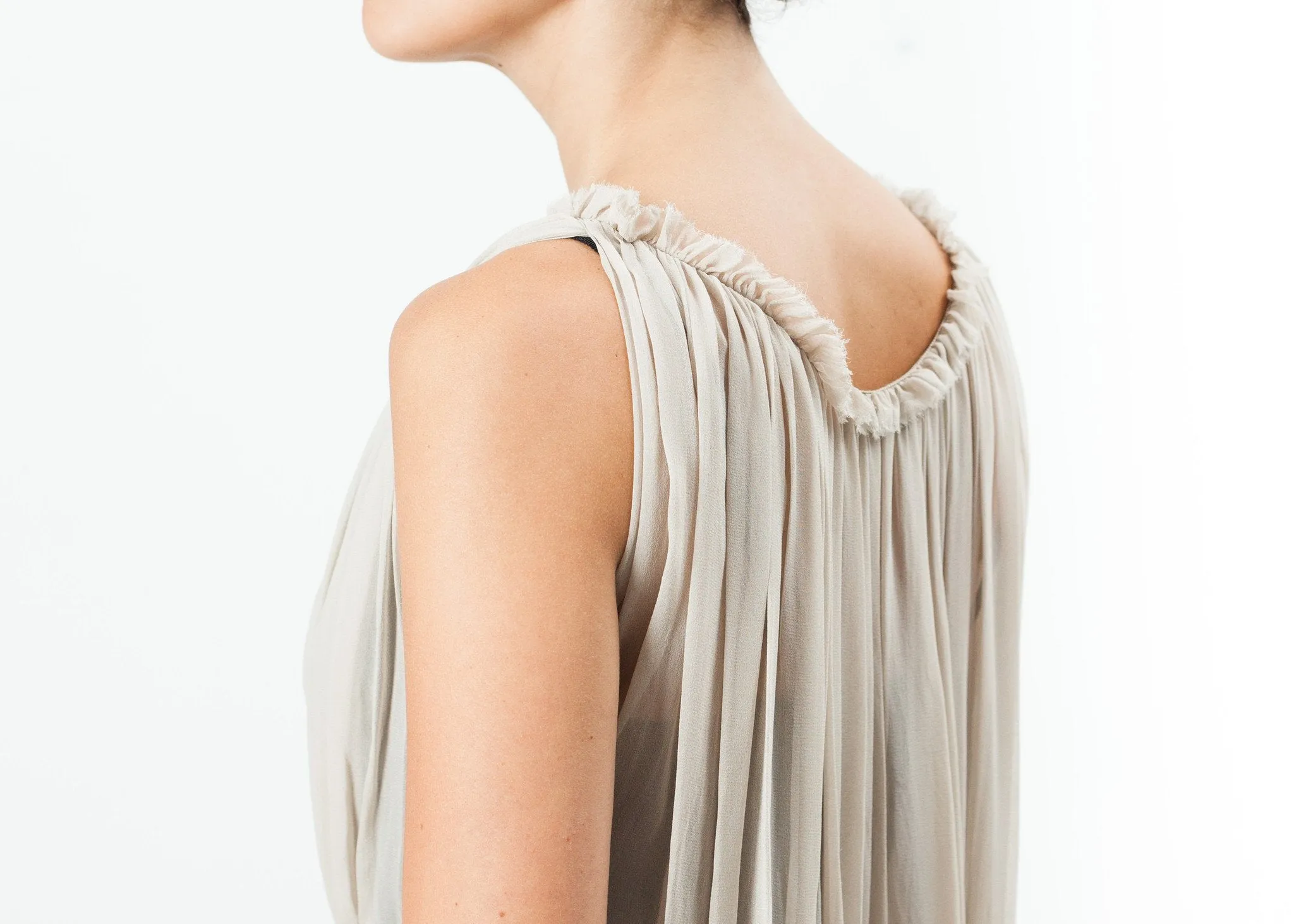 Chiffon Cape Back Dress in Sand