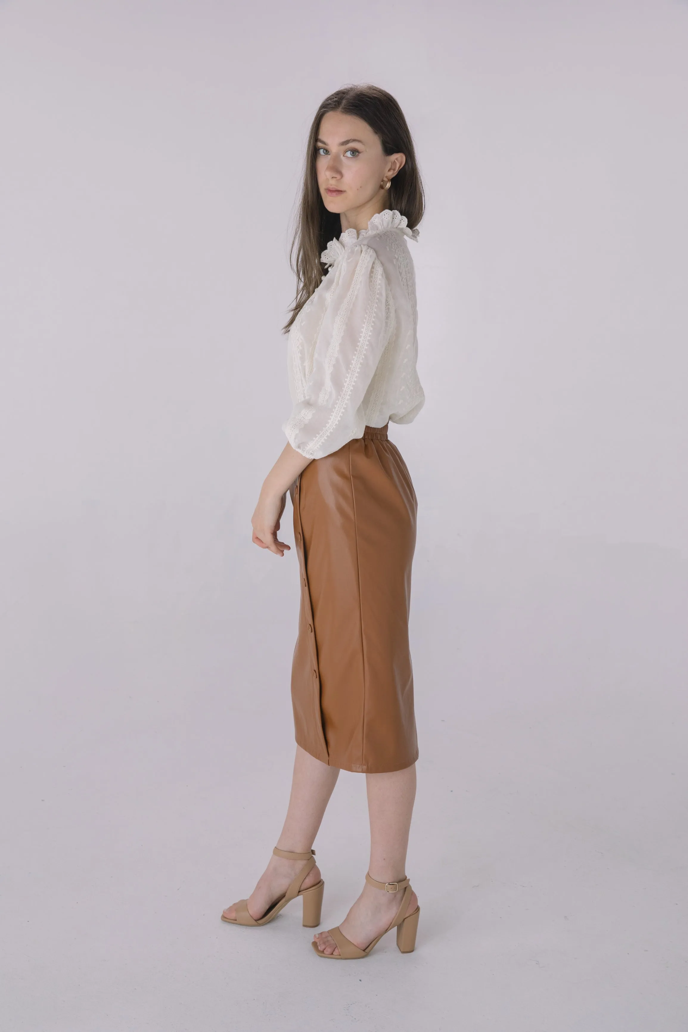 Chocolate Faux Leather Pencil Skirt