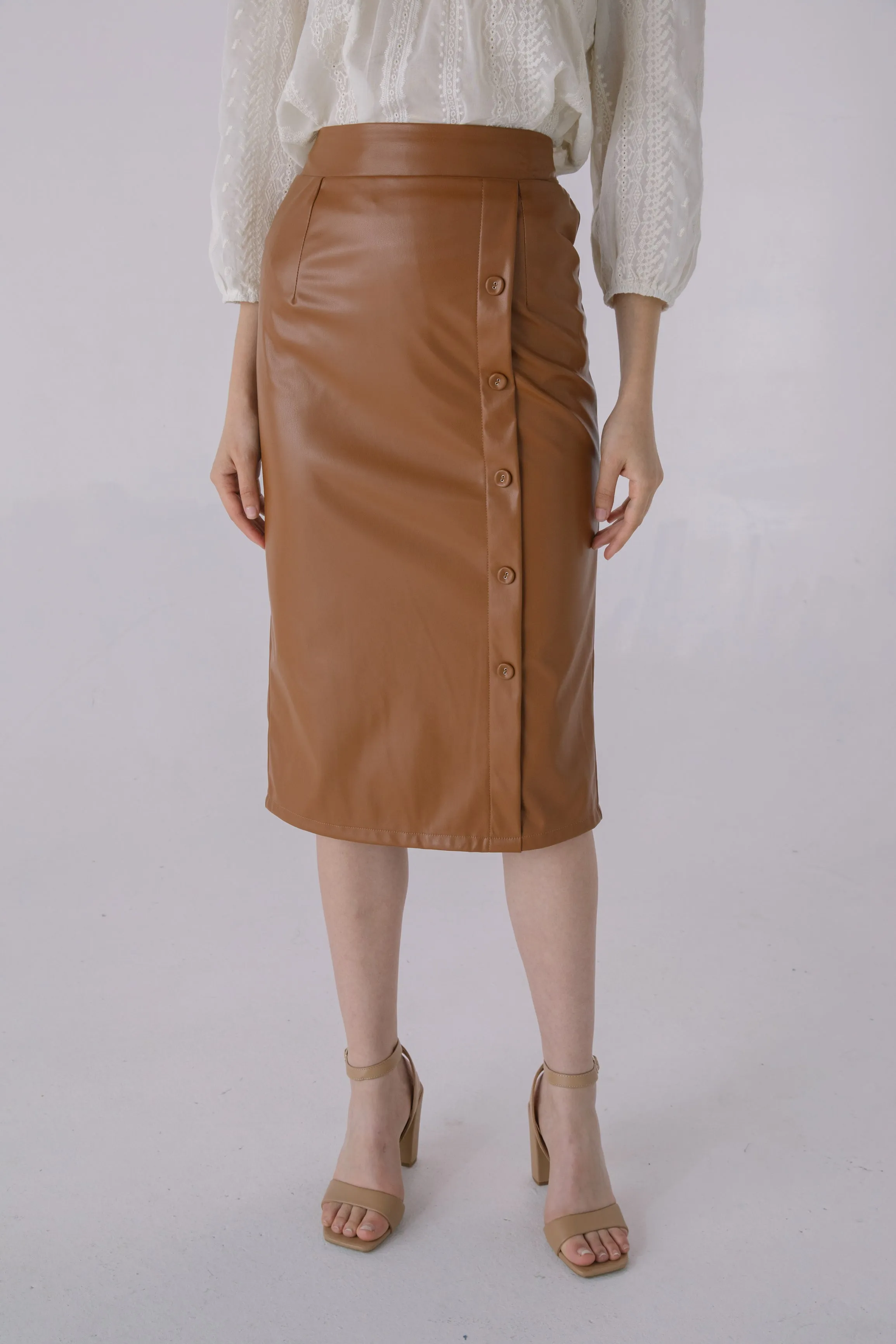 Chocolate Faux Leather Pencil Skirt