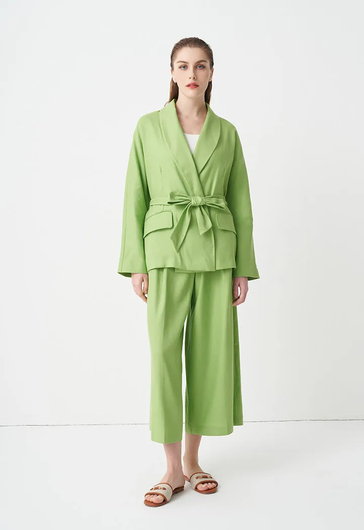 Choice Solid Wide Legs Pleated Culottes Green