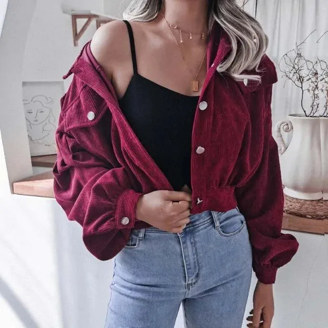 Corduroy Cropped Jacket  For Women